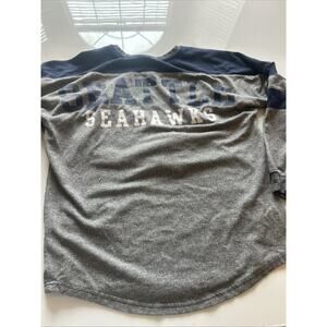 Seattle Seahawks M Shirt Jersey Gray Blue Back Spellout Logo NFL